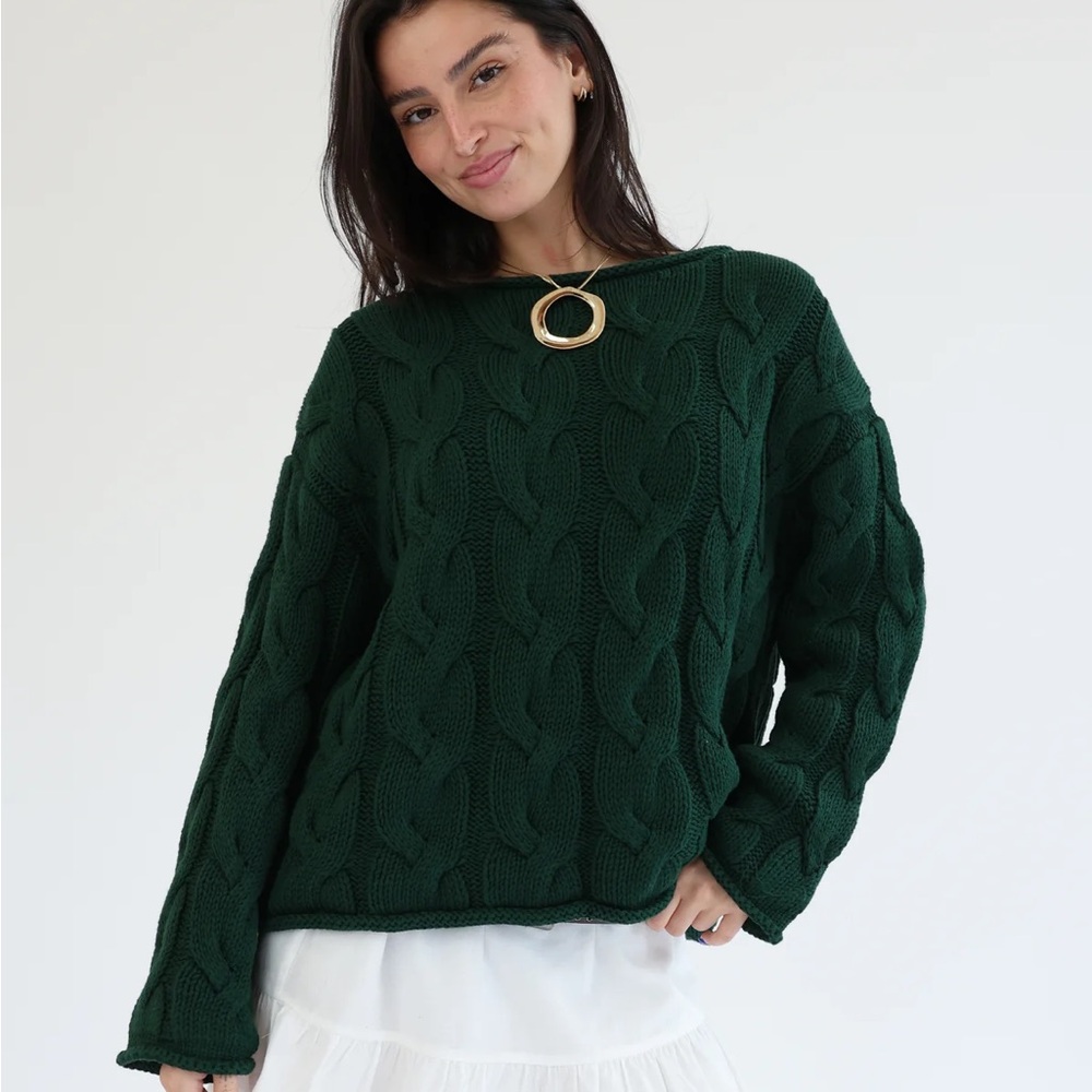 Grey Bandit | Better Days Emerald Green Chunky Cable Knit 100% Cotton Sweater